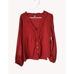 Old Navy Top Womens Small Balloon Sleeve Button Up Vneck Ruffle